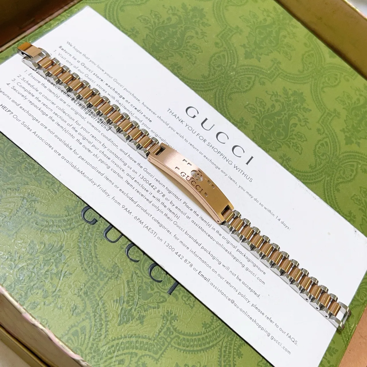 Gucci Two-Tone Engraved Logo Link Bracelet 6