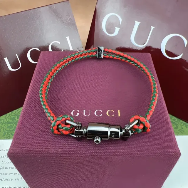 Gucci Web Bracelet Red Green Braided Leather Bracelet 3