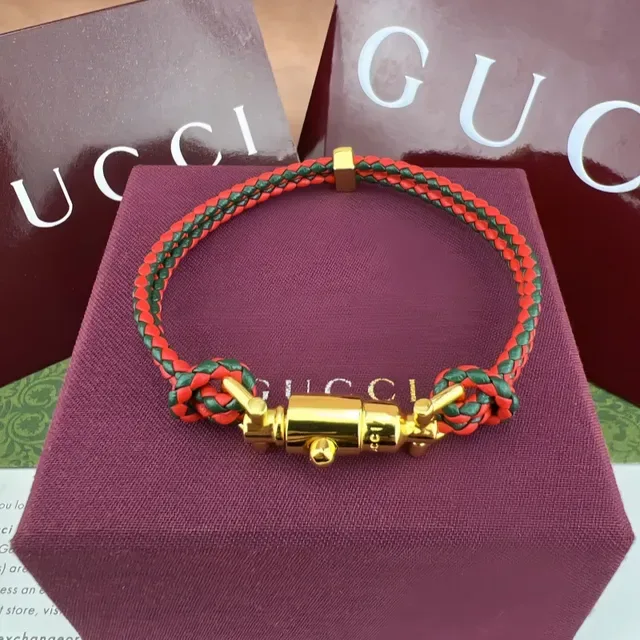 Gucci Web Bracelet Red Green Braided Leather Bracelet 4
