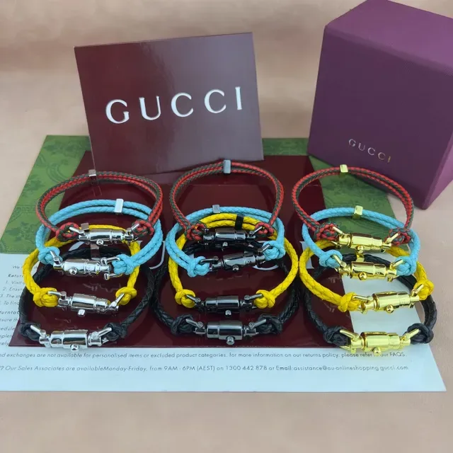Gucci Web Bracelet Red Green Braided Leather Bracelet 9