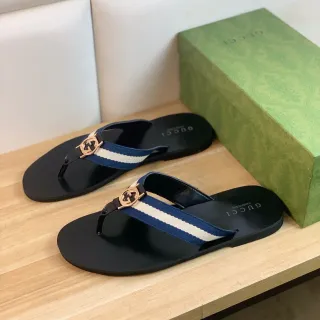 Gucci Web Stripe Interlocking G Buckle Black Slippers
