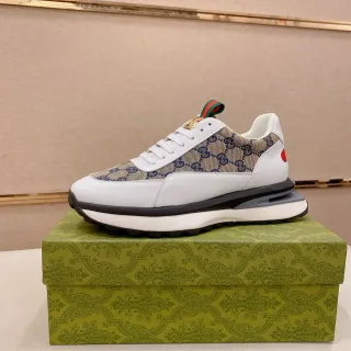 Gucci حذاء رياضي أبيض بيج GG Monogram كانفاس جلد أوفرليه لايف ستايل