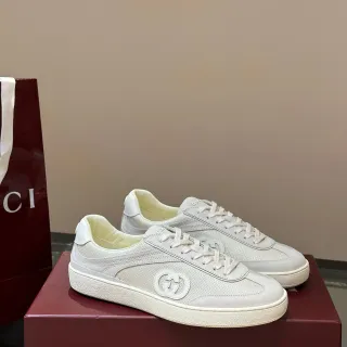 Gucci White Beige Low-Top Mesh-Suede Hybrid Lifestyle Sneakers