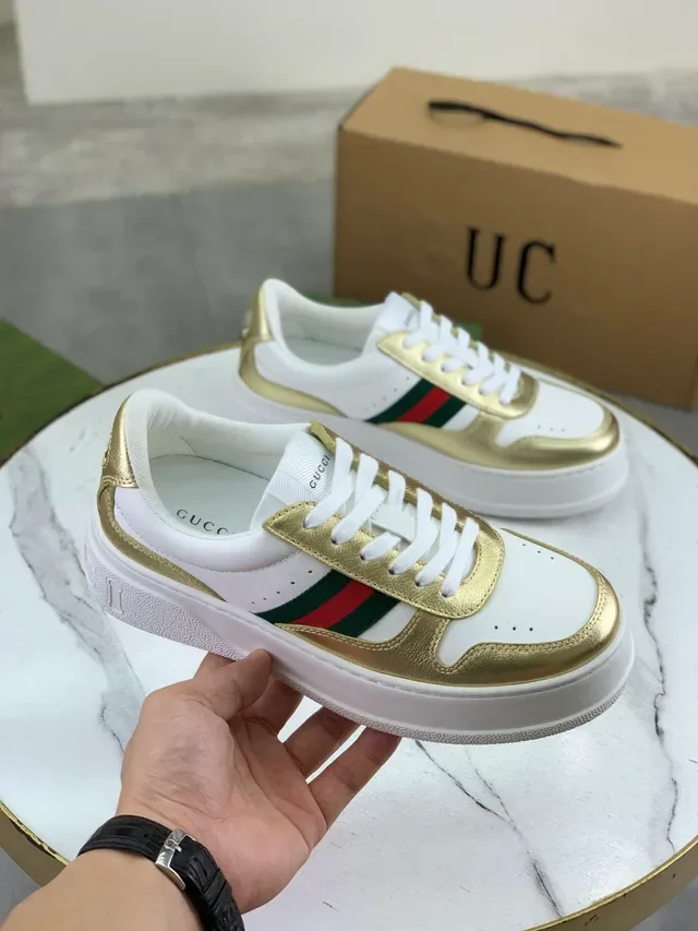Gucci White Gold Low-Top Platform Sole Lifestyle Sneakers 4