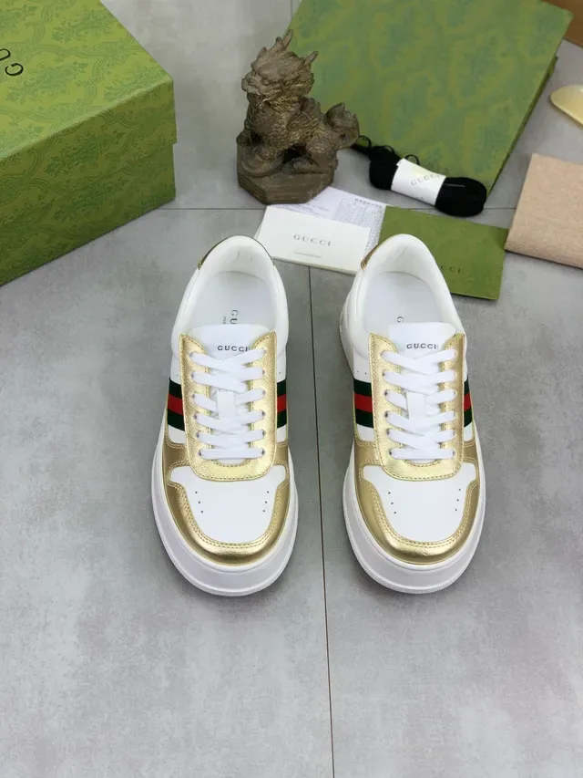 Gucci White Gold Low-Top Platform Sole Lifestyle Sneakers 5