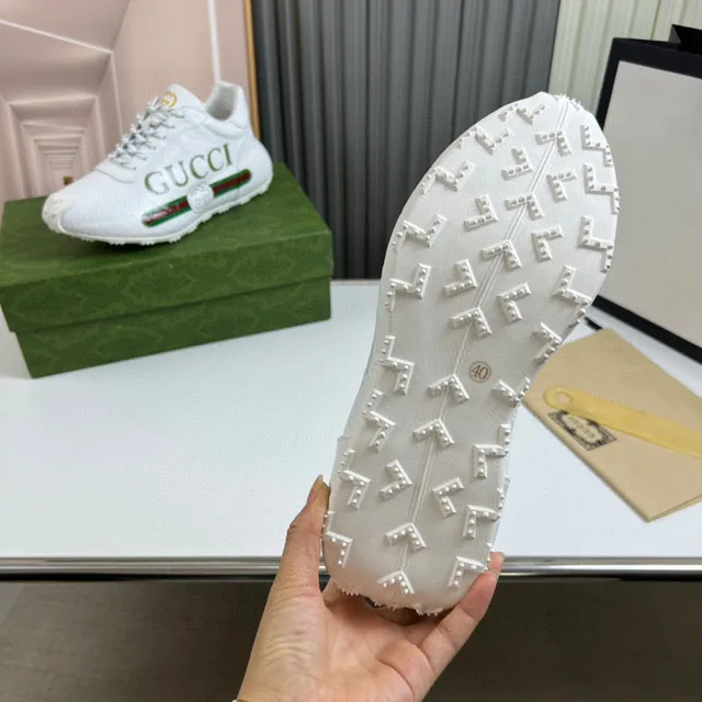 Gucci White Green Embossed GG Leather Bold Lettering Lifestyle Sneakers 2