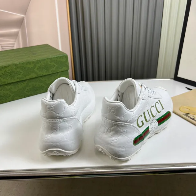 Gucci White Green Embossed GG Leather Bold Lettering Lifestyle Sneakers 5