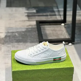 Gucci White Green Embossed GG Monogram Web Stripe Lifestyle Sneakers