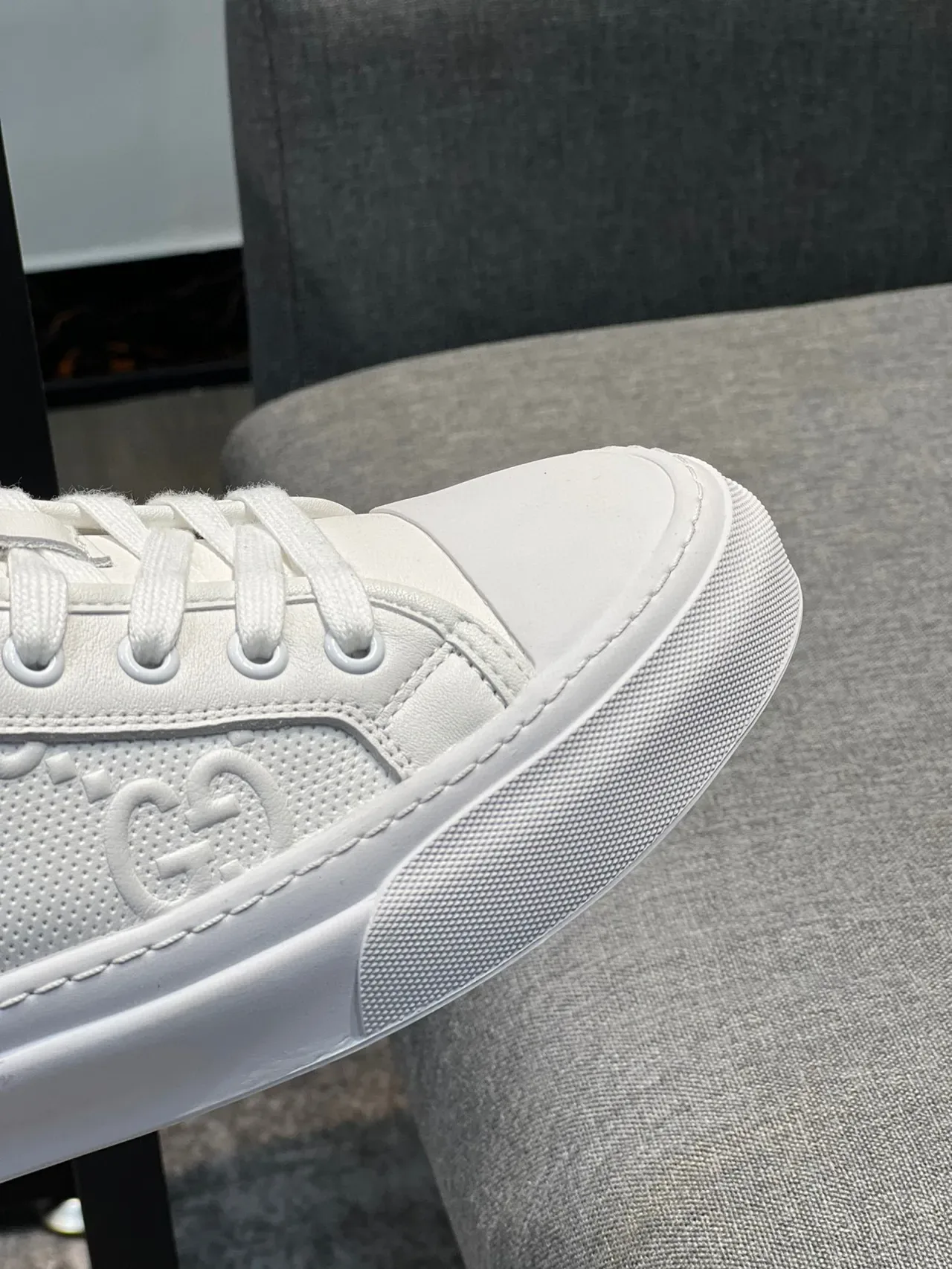 Gucci White Green Embossed GG Monogram Web Stripe Lifestyle Sneakers 3