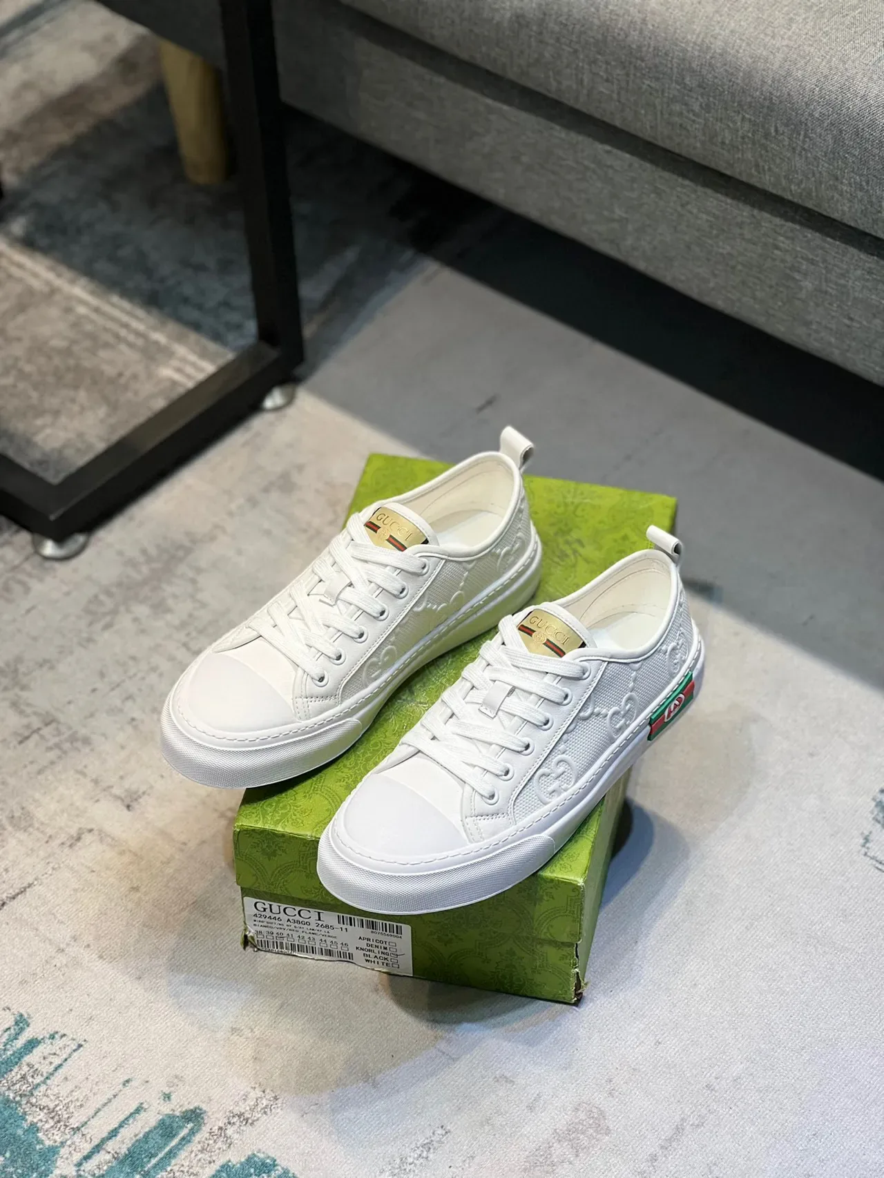 Gucci White Green Embossed GG Monogram Web Stripe Lifestyle Sneakers 7