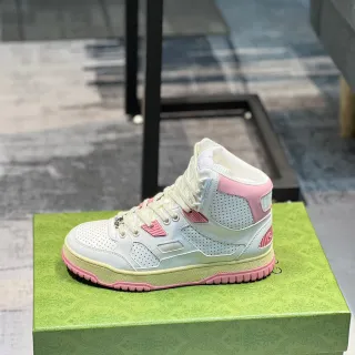 Gucci White Pink High-Top Perforated Leather Lifestyle Sneakers