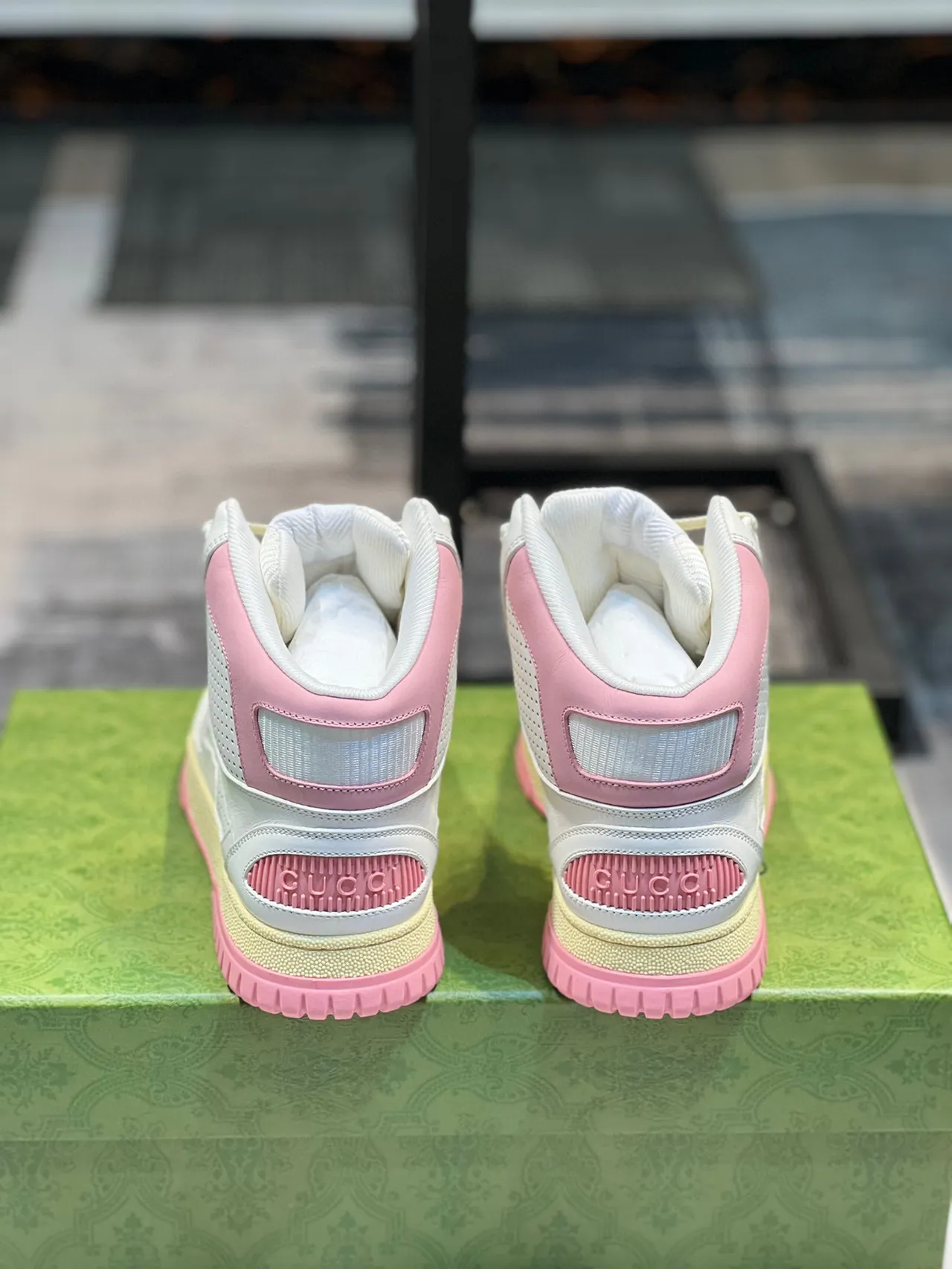 Gucci White Pink High-Top Perforated Leather Lifestyle Sneakers 2