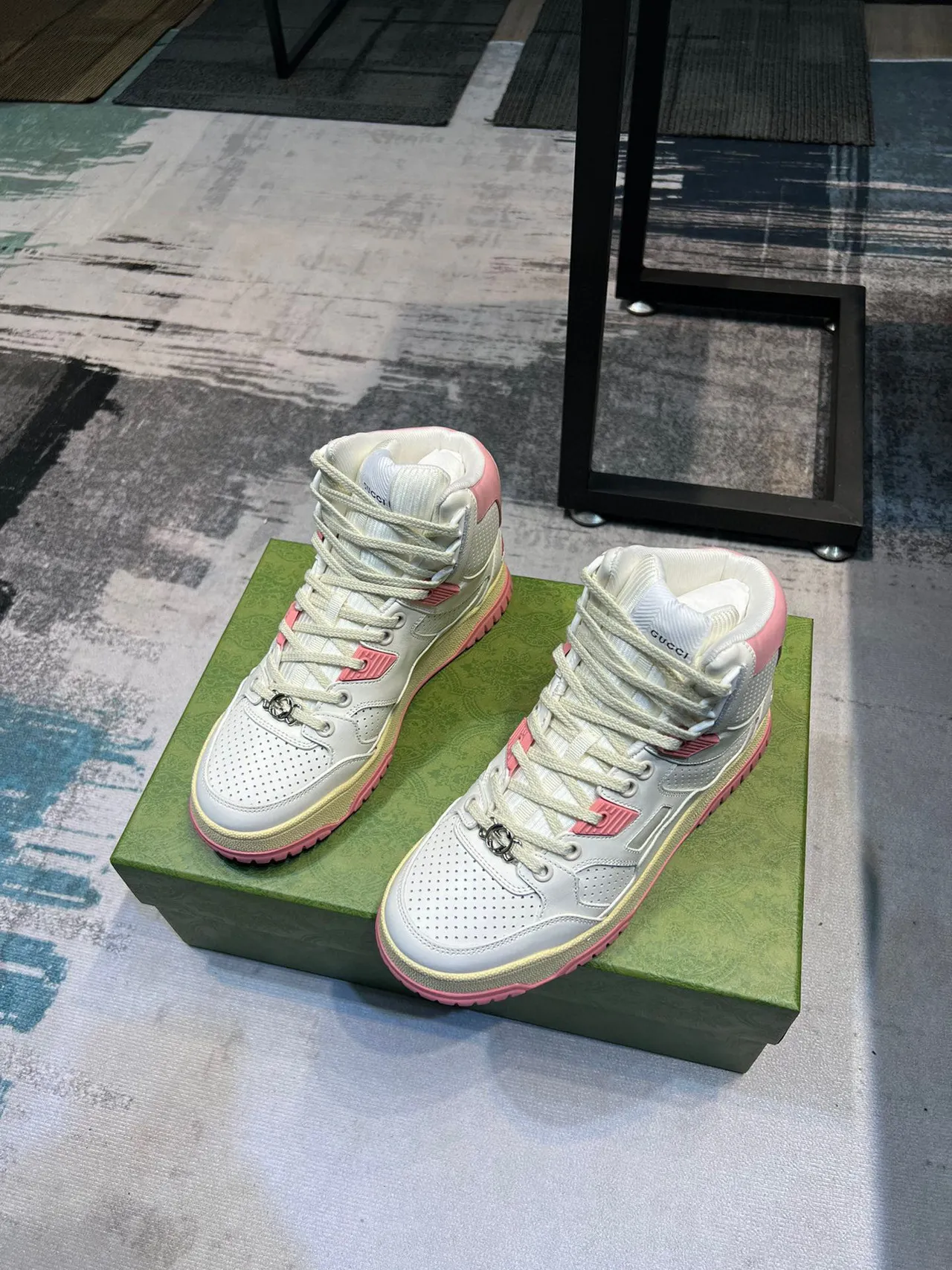 Gucci White Pink High-Top Perforated Leather Lifestyle Sneakers 4