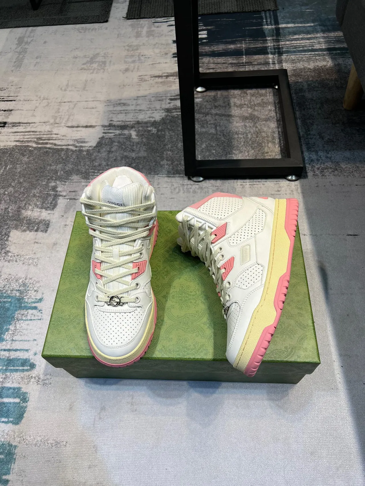 Gucci White Pink High-Top Perforated Leather Lifestyle Sneakers 5