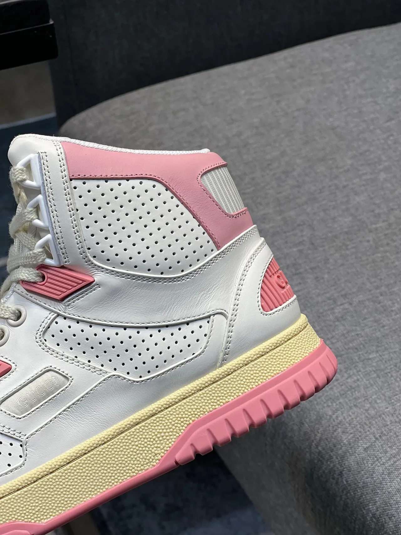 Gucci White Pink High-Top Perforated Leather Lifestyle Sneakers 8