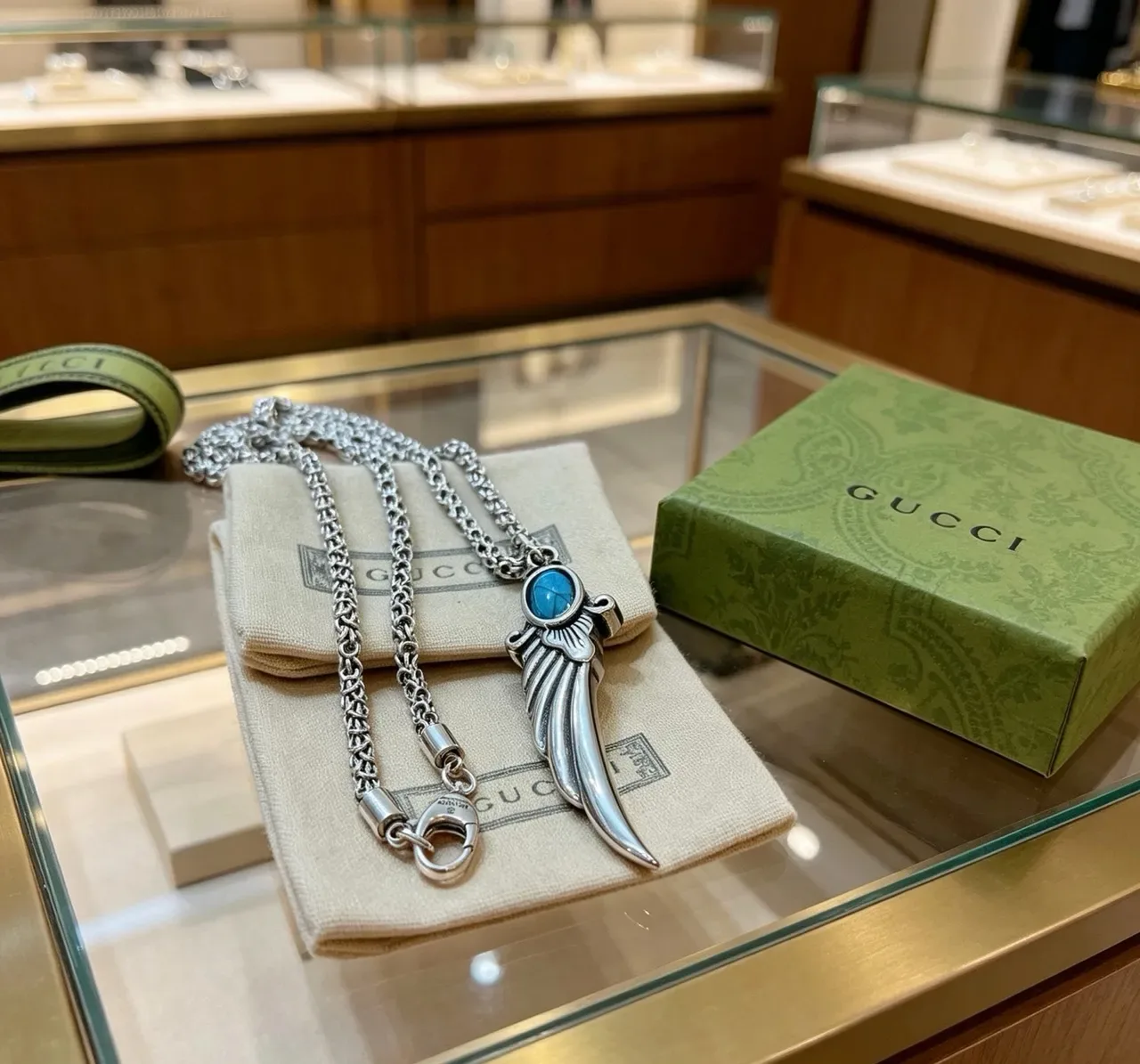Gucci Winged Dagger Turquoise Pendant Necklace 2