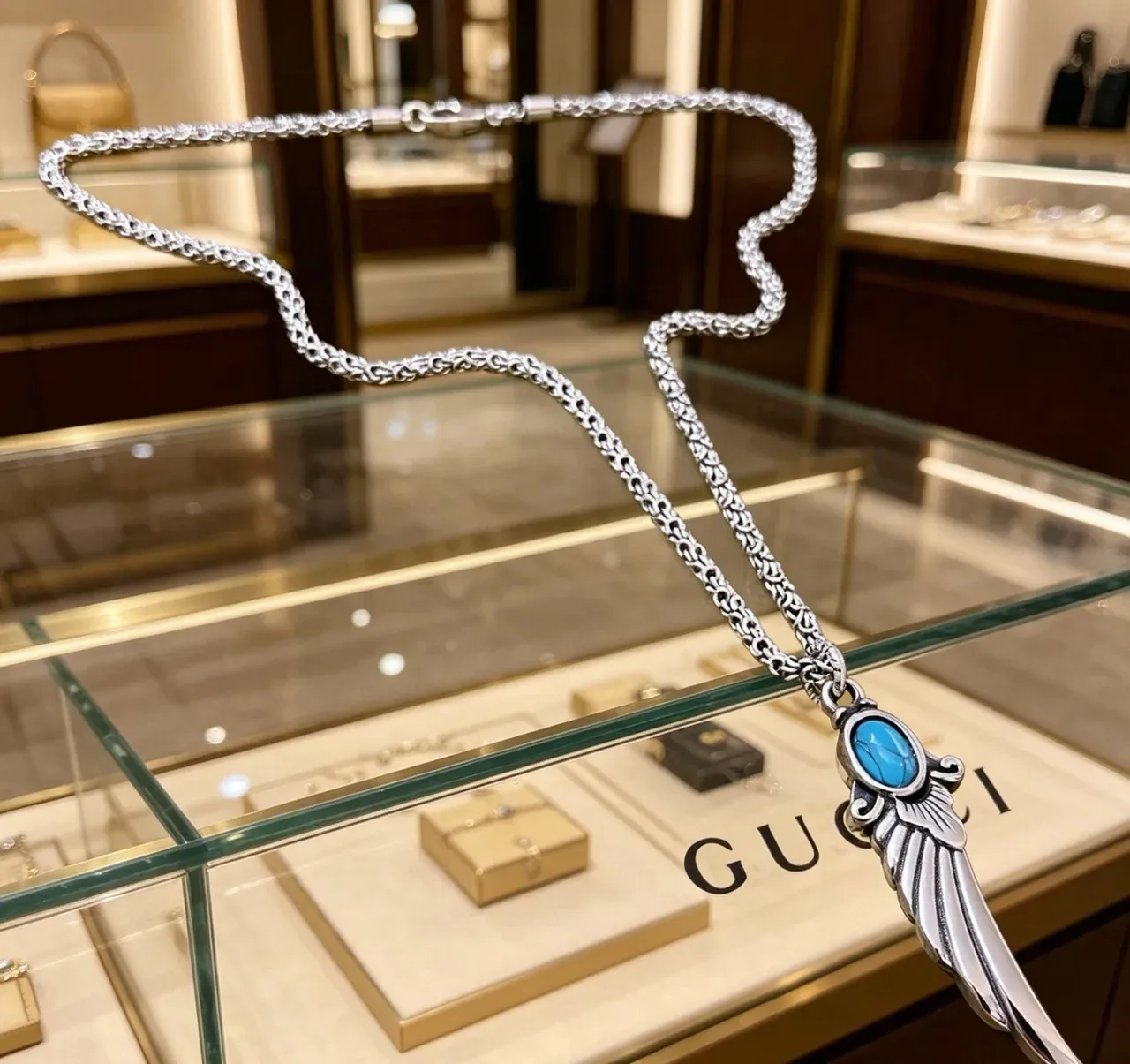 Gucci Winged Dagger Turquoise Pendant Necklace 3