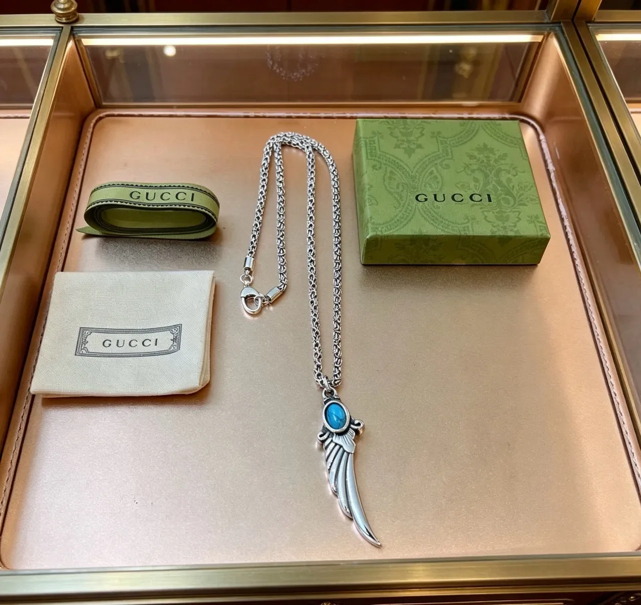 Gucci Winged Dagger Turquoise Pendant Necklace 5
