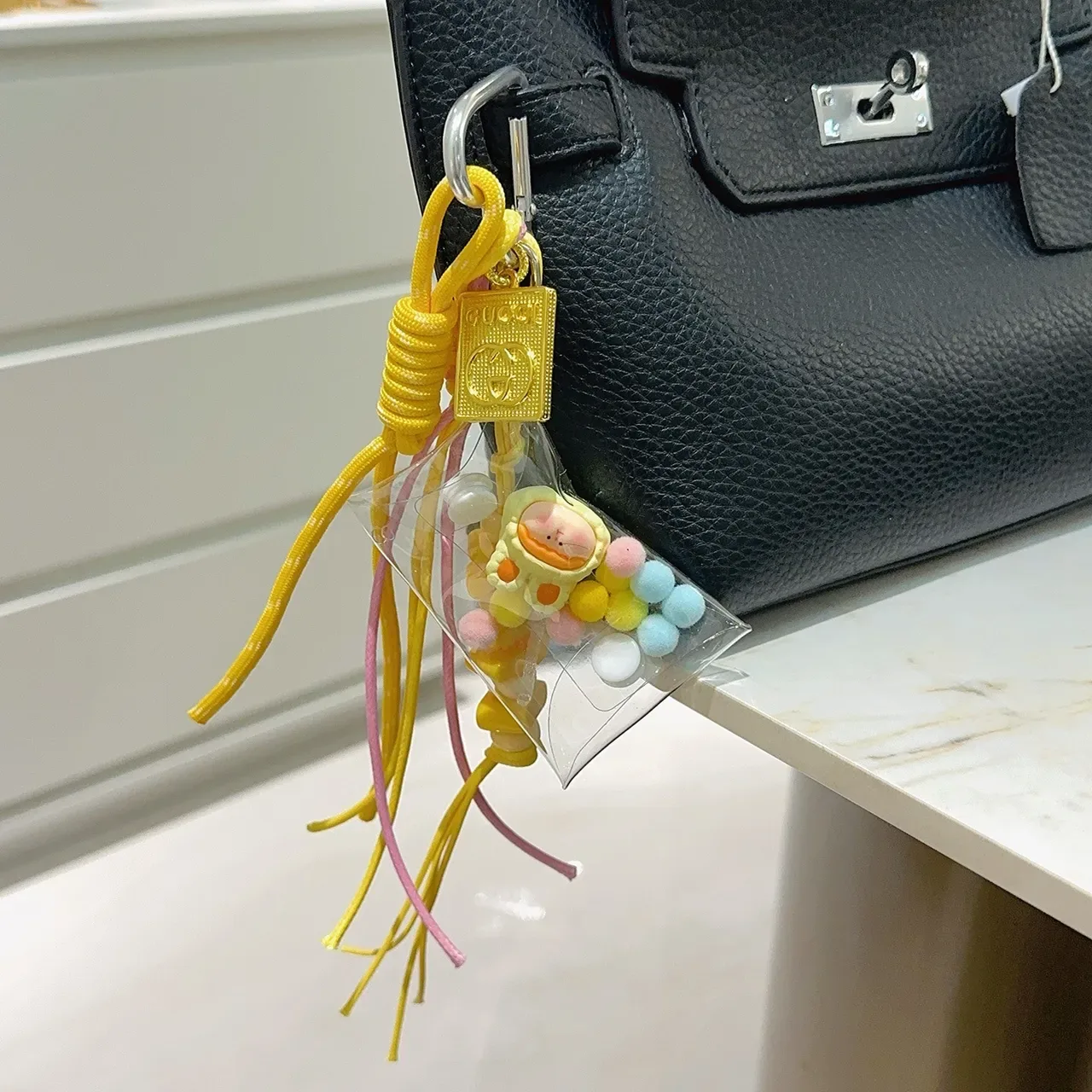 Gucci Yellow Pink Transparent Vinyl Pouch Braided And Cord Lanyard Phone Case 2