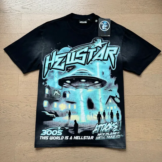 Hellstar কালো নীল গ্রাফিক প্রিন্ট ওভারসাইজড ফিট টি-শার্ট 5