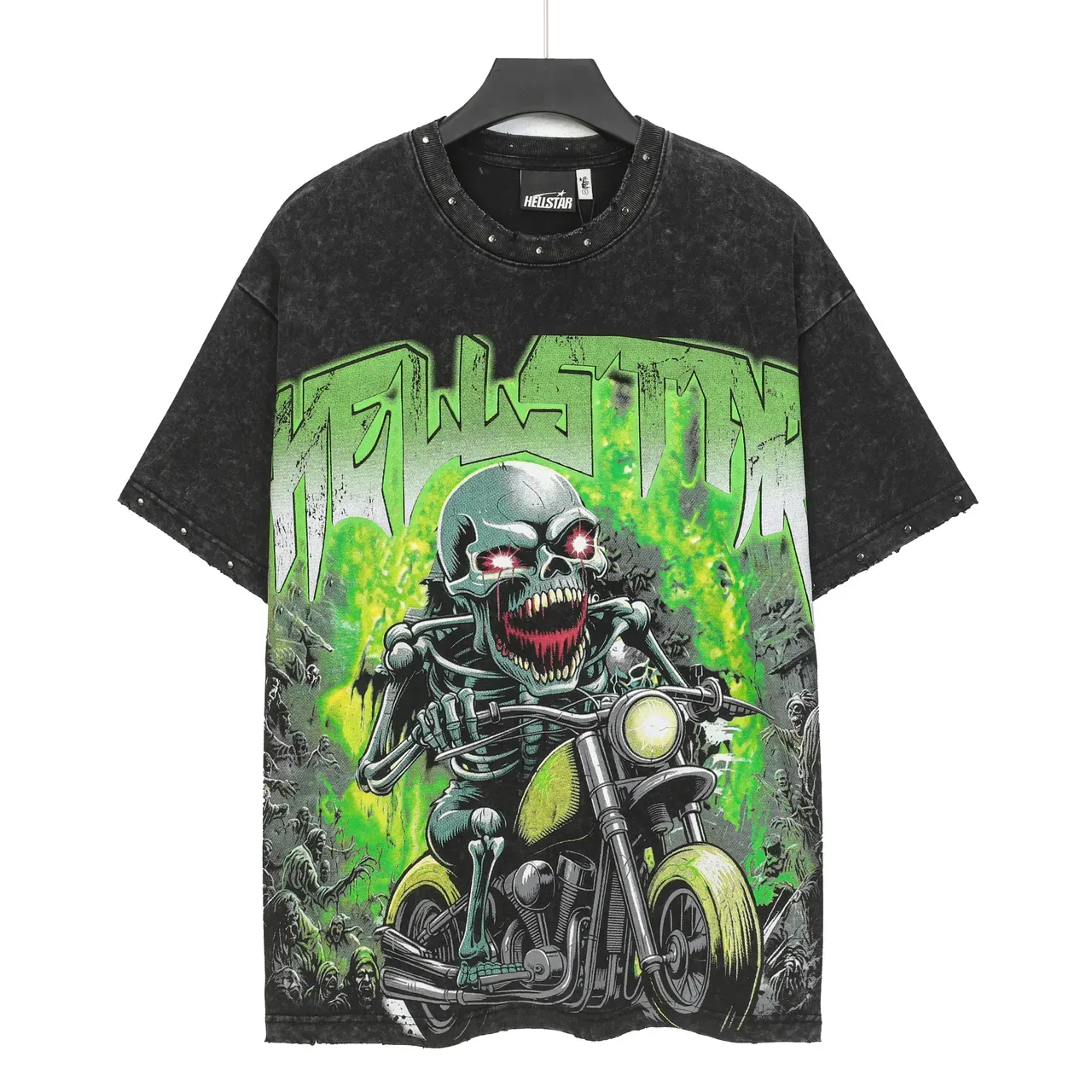 Hellstar Distressed Black Rivet-Trim Graphic T-Shirt 2