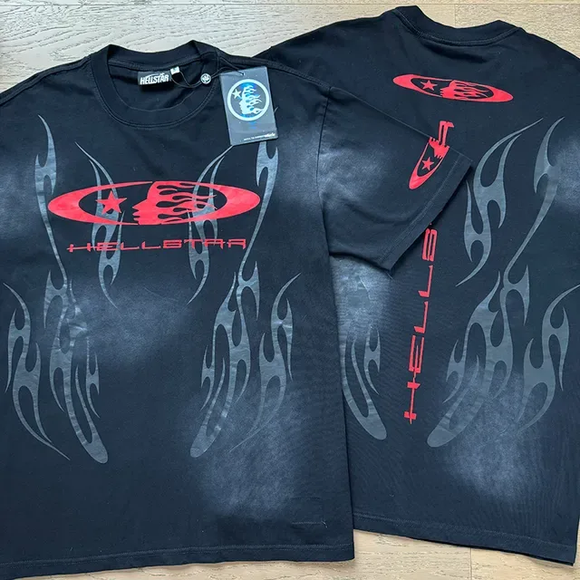 Hellstar Flame Graphic Black and Red Oversized T-Shirt 2