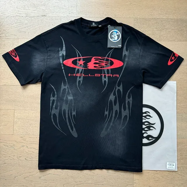 Hellstar Flame Graphic Black and Red Oversized T-Shirt 4