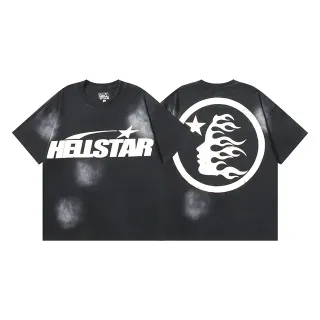 Hellstar تي شيرت أوفرسايز أسود بطباعة جرافيك متهالك