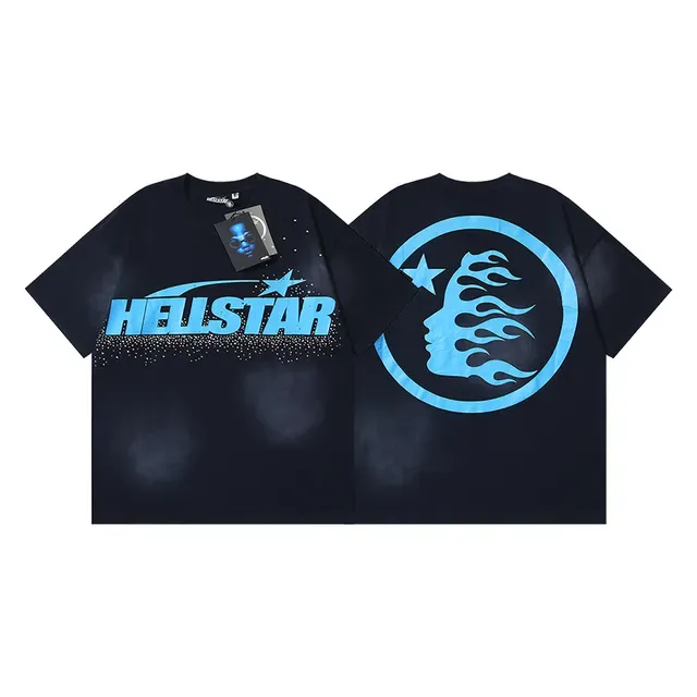 Hellstar ग्राफिक प्रिंट ओवरसाइज़ काली और नीली टी-शर्ट 2