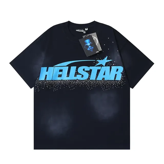 Hellstar ग्राफिक प्रिंट ओवरसाइज़ काली और नीली टी-शर्ट 3