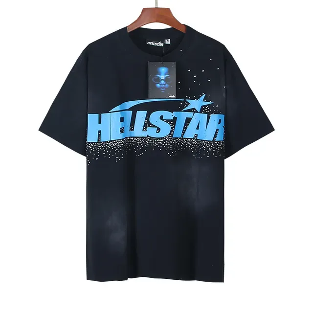Hellstar ग्राफिक प्रिंट ओवरसाइज़ काली और नीली टी-शर्ट 5