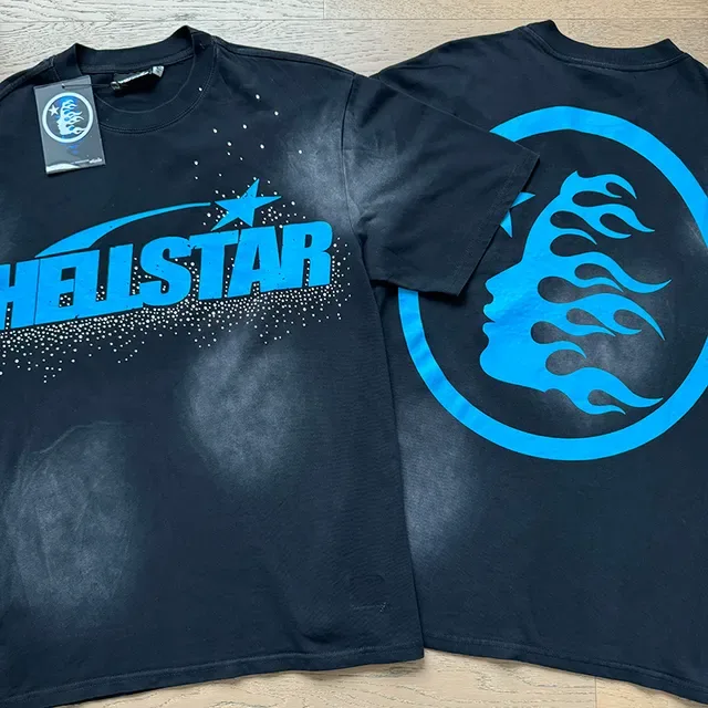 Hellstar ग्राफिक प्रिंट ओवरसाइज़ काली और नीली टी-शर्ट 13