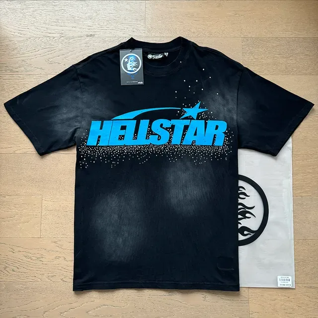 Hellstar ग्राफिक प्रिंट ओवरसाइज़ काली और नीली टी-शर्ट 15