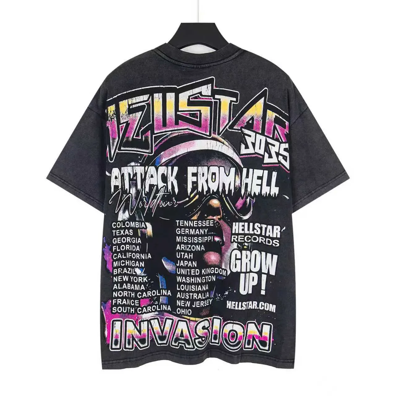 تيشيرت جرافيك أوفرسايز متهالك Hellstar Invasion World Tour 3035 3