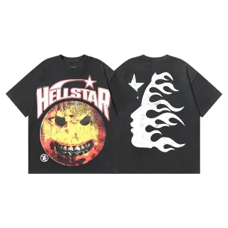 تيشيرت Hellstar أسود أوفرسايز بطباعة جرافيك متهالكة