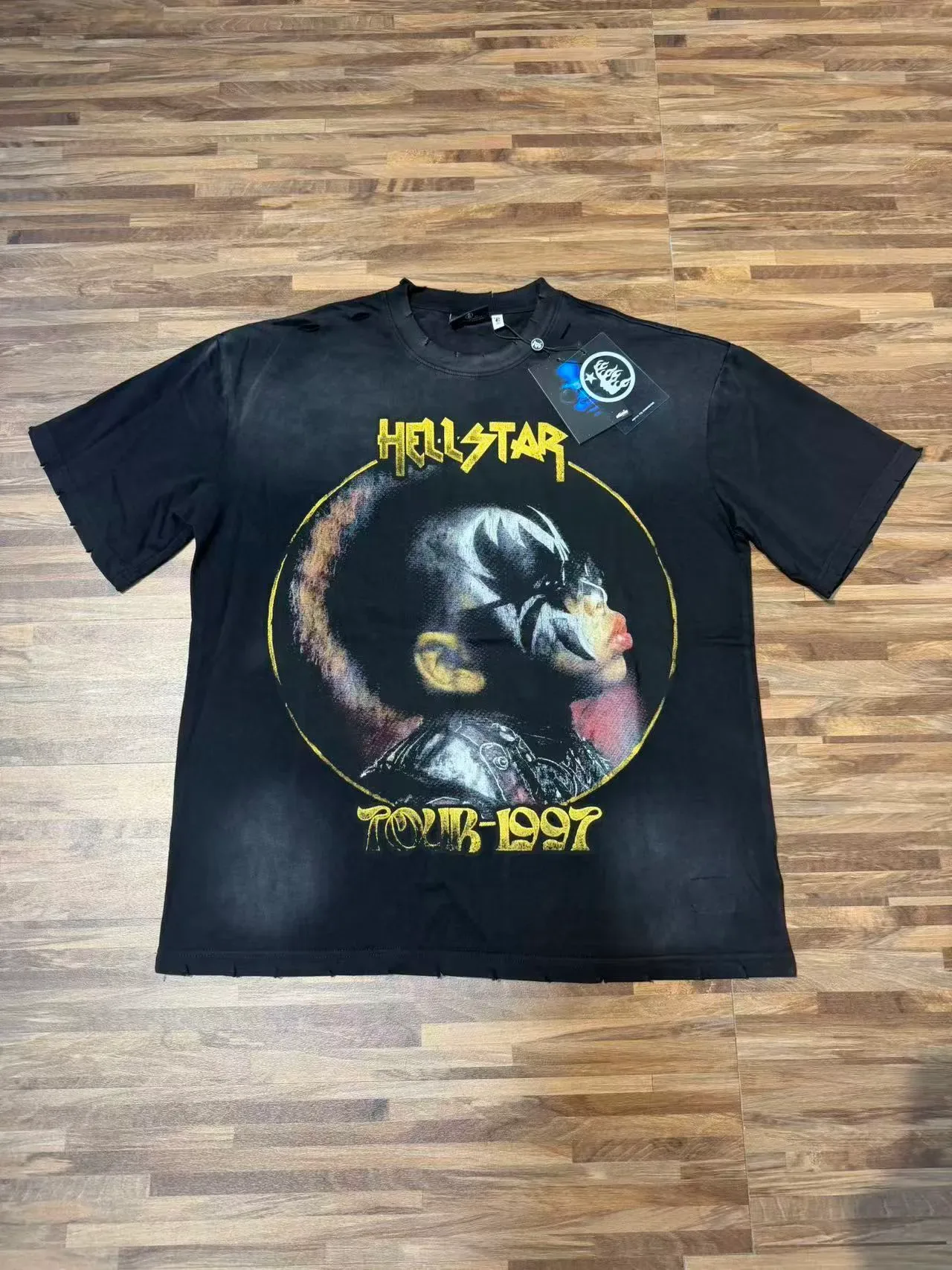 Camiseta Hellstar Tour 1997 gráfica preta desgastada 2