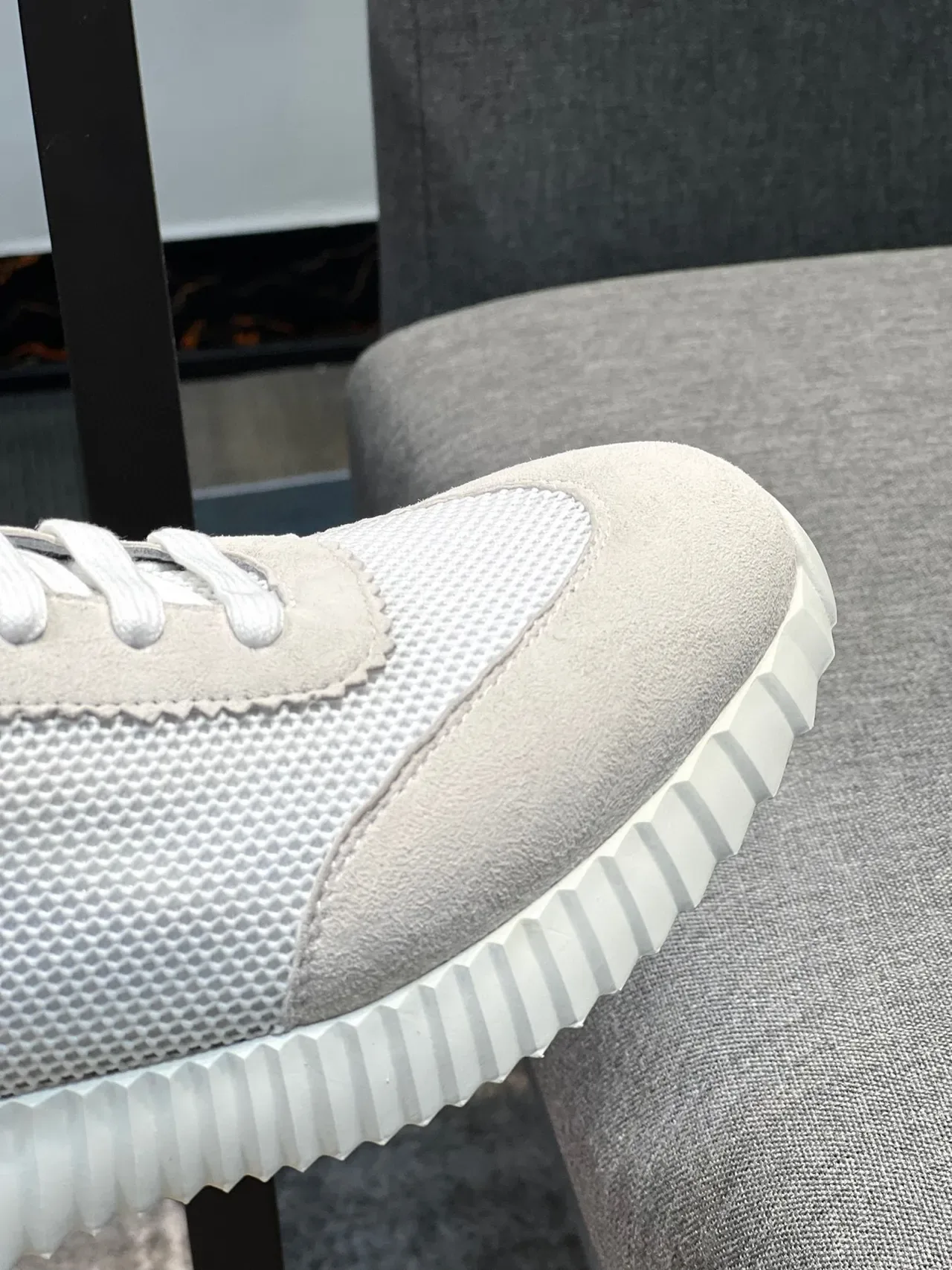 Hermès Beige Green Mesh And Suede Upper Sculpted Ridged Midsole Lifestyle Sneakers 2
