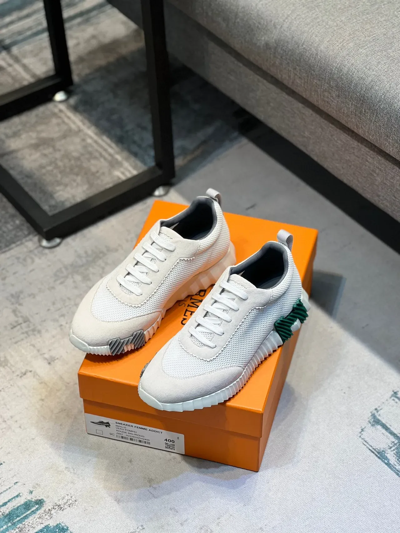 Hermès Beige Green Mesh And Suede Upper Sculpted Ridged Midsole Lifestyle Sneakers 7