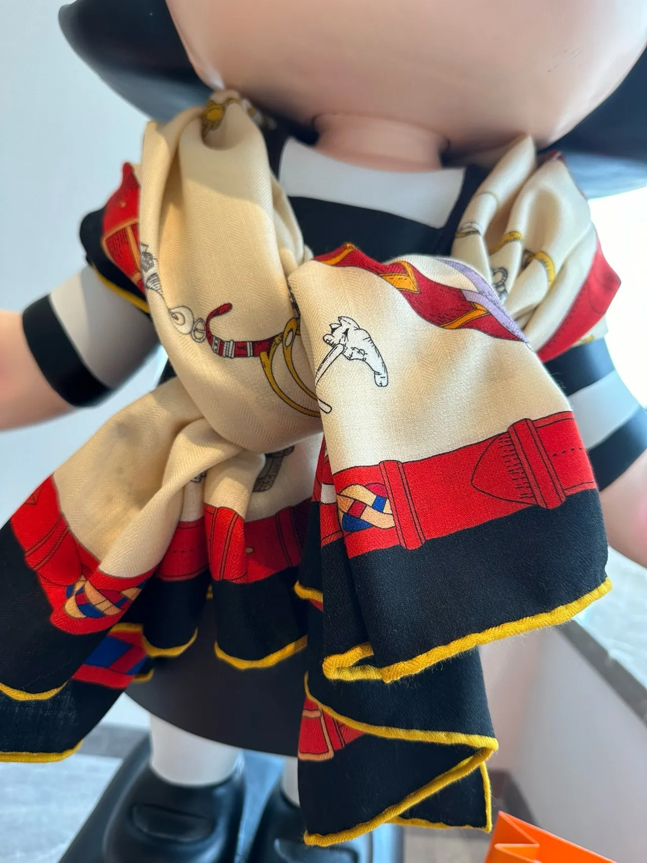 Hermès Beige Multicolor Equestrian Hardware Print Cream Base Silk Scarf 7