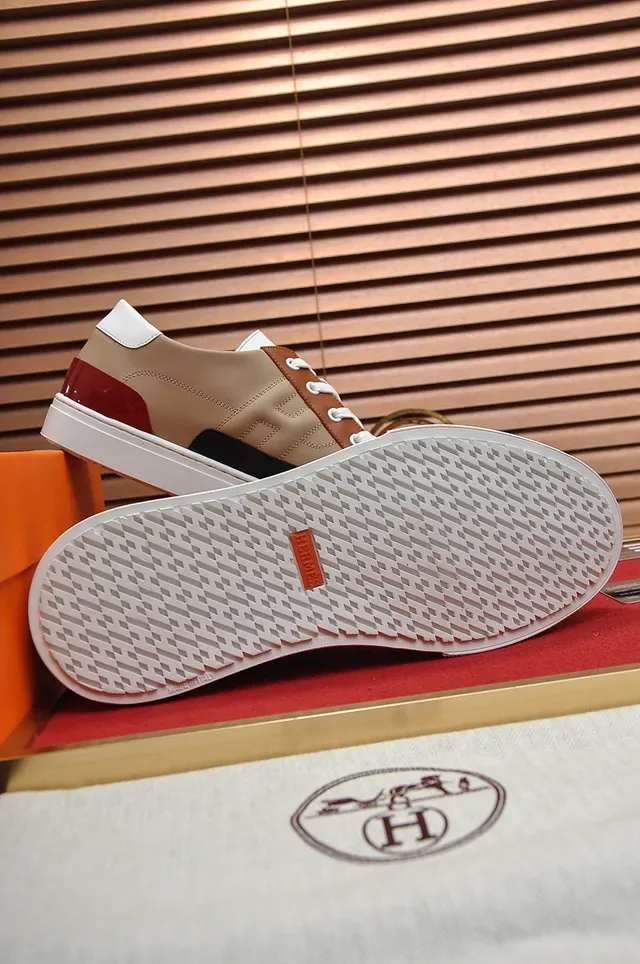 Hermès Beige White Low-Top Multi-Panel Leather Sneakers 4