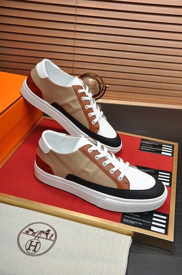 Hermès Beige White Low-Top Multi-Panel Leather Sneakers 5