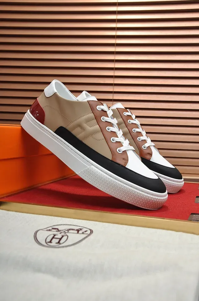 Hermès Beige White Low-Top Multi-Panel Leather Sneakers 8
