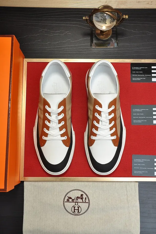 Hermès Beige White Low-Top Multi-Panel Leather Sneakers 9