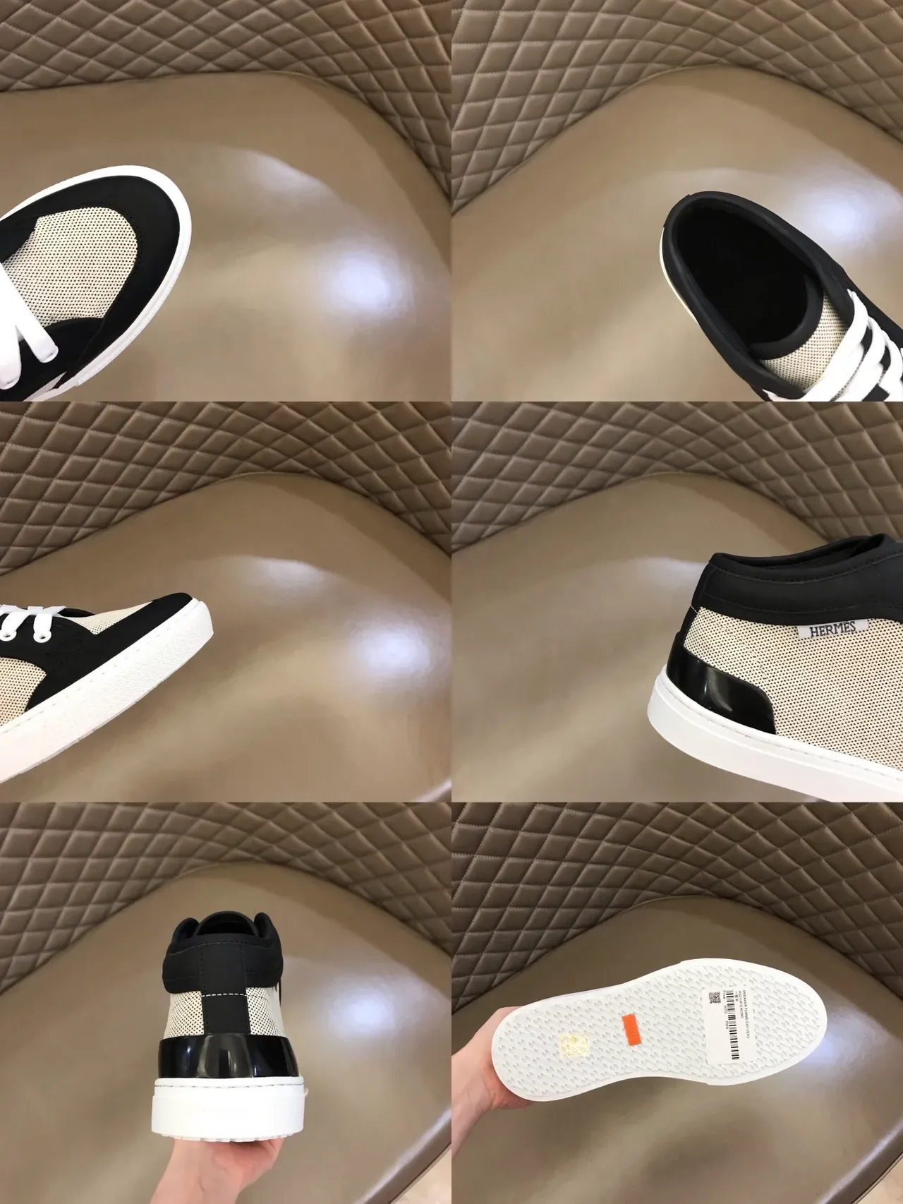 Hermès Noir Beige Maillage et Synthétique Panneau Contraste Blocage de Couleur Lifestyle Sneakers 3