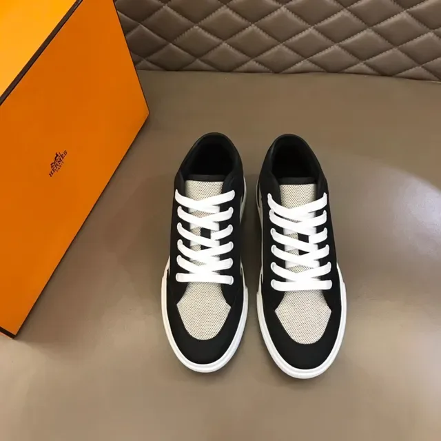 Hermès Noir Beige Maillage et Synthétique Panneau Contraste Blocage de Couleur Lifestyle Sneakers 9
