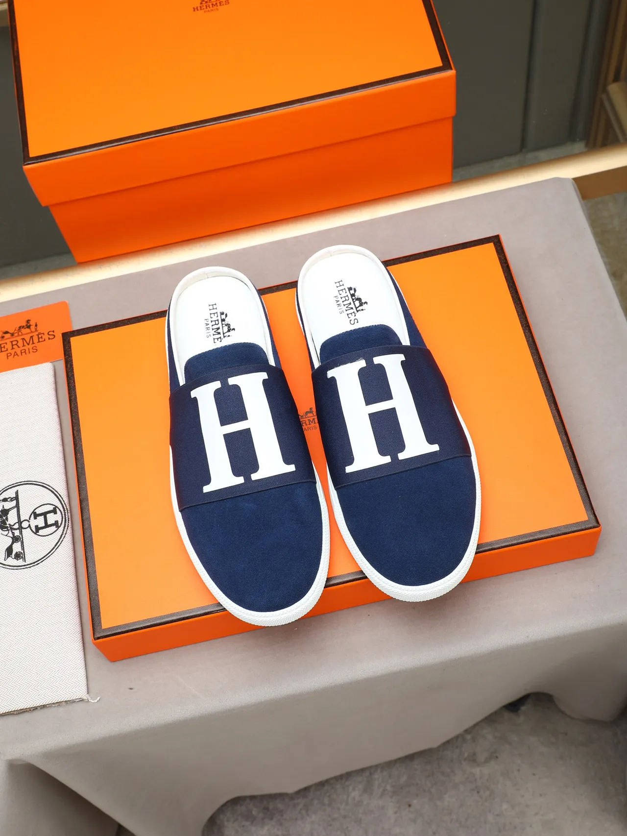 Hermès Black Brown Suede Upper Elasticated H-Logo Strap Casual Shoes 4
