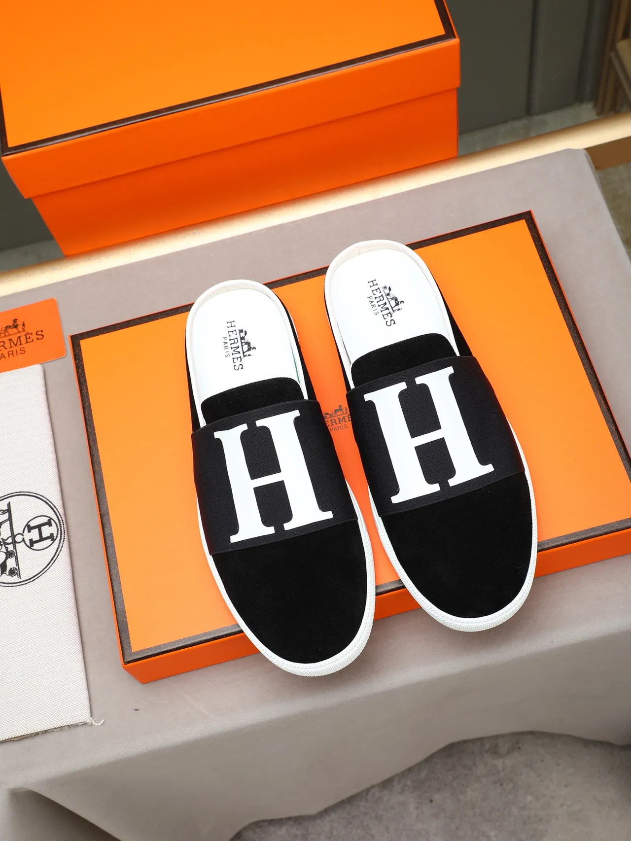 Hermès Black Brown Suede Upper Elasticated H-Logo Strap Casual Shoes 5