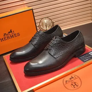 Hermès Black Perforated Cap Toe Oxford Shoes