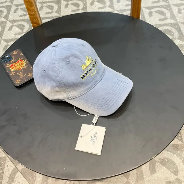 Hermès Blue Light Cotton Exterior Vibrant Interior Lining Baseball Cap 4