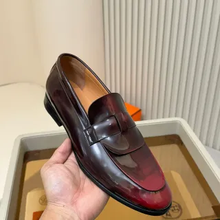 Hermès Burgundy Black Glossy Patent Leather Penny Strap Loafer